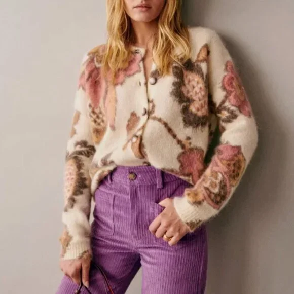 BEST Sezane Manea Cardigan L/XL/XXL Merveille Print Mohair Sweater Knit French - Picture 3 of 14